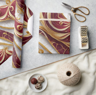 Elegant Burgundy & Gold Marble Wrapping Paper