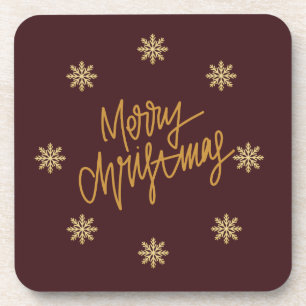 Elegant Burgundy & Gold Merry Christmas  Coaster
