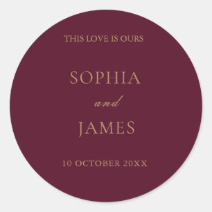 Elegant Burgundy Gold Minimalist Wedding Classic Round Sticker