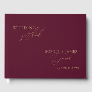 Elegant Burgundy Gold Minimalist Wedding Guest Book