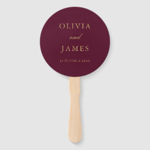 Elegant Burgundy Gold Minimalist Wedding Hand Fan