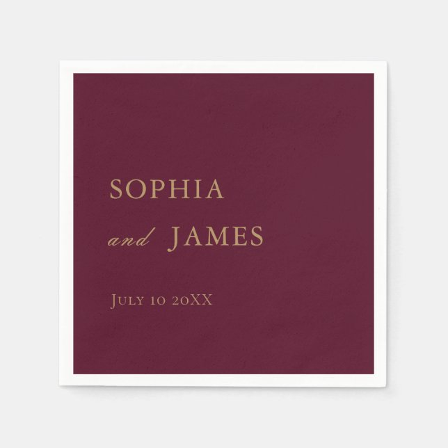 Elegant Burgundy Gold Minimalist Wedding Napkin (Front)