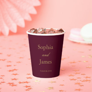 Elegant Burgundy Gold Minimalist Wedding Paper Cups