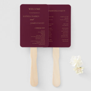 Elegant Burgundy Gold Minimalist Wedding Programs Hand Fan