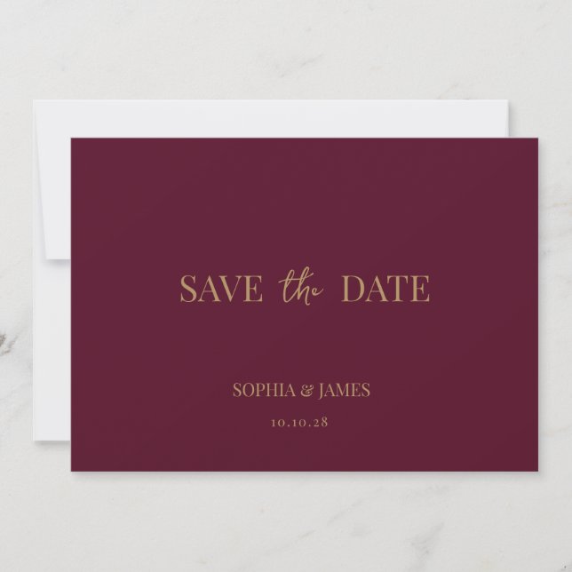 Elegant Burgundy Gold Minimalist Wedding  Save The Date (Front)