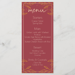 Elegant Burgundy & Gold Modern Wedding Menu Card