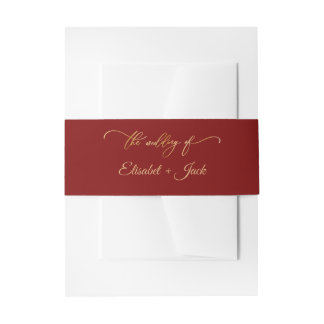 Elegant Burgundy & Gold Monogram Wedding Invitation Belly Band