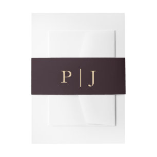 Elegant Burgundy Gold Monogram Wedding Invitation Belly Band