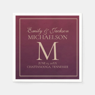 Elegant Burgundy Gold Monogram Wedding Napkin