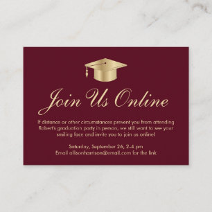 Elegant Burgundy Gold Online Graduation Party Enclosure Card