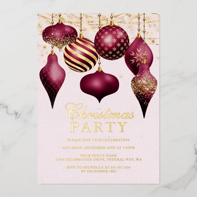 Elegant Burgundy Gold Ornaments Christmas Party (Front)
