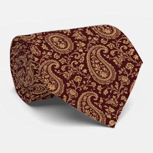 Elegant Burgundy Gold Paisley Tie