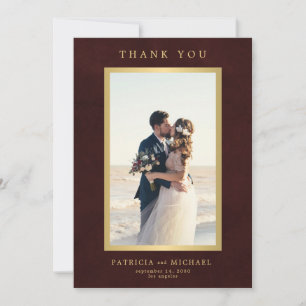 Elegant burgundy gold photo wedding thank you card