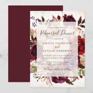 Elegant Burgundy Gold Rehearsal Dinner Invitation