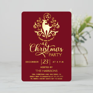 Elegant Burgundy Gold Reindeer Christmas Party