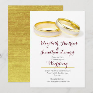 Elegant Burgundy Gold Rings Wedding Invite