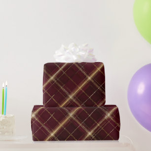 Elegant Burgundy Gold Royal Wine Plaid Pattern Wrapping Paper