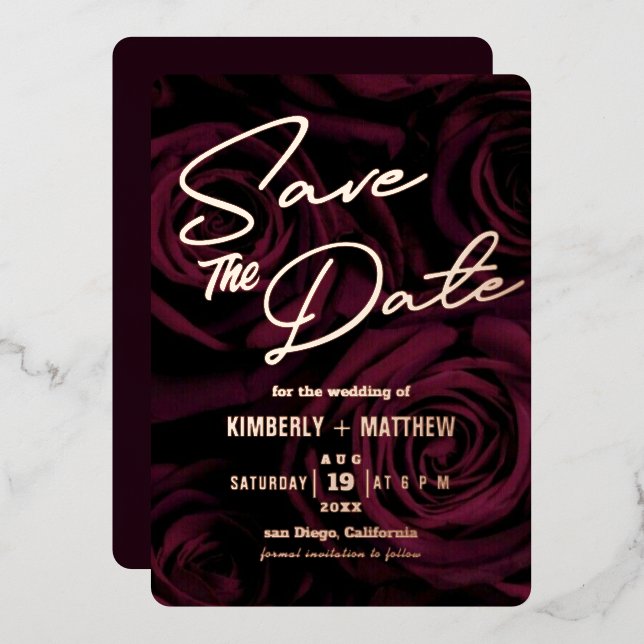 elegant Burgundy gold Save the date Wedding   (Front/Back)