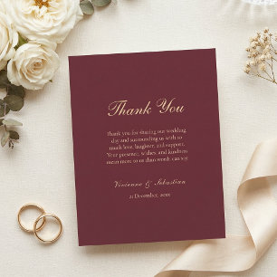 Elegant Burgundy Gold Script Minimalist Wedding Thank You Card