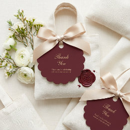 Elegant Burgundy Gold Script Wedding Thank You Favour Tags