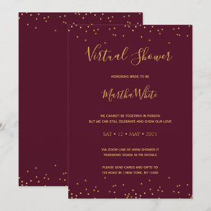 Elegant Burgundy Gold Simple Virtual Bridal Shower Invitation