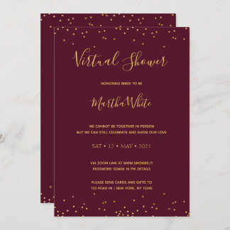 Elegant Burgundy Gold Simple Virtual Bridal Shower Invitation