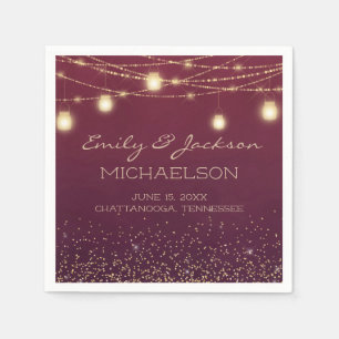 Elegant Burgundy Gold String Lights Lanterns Napkin