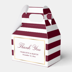 Elegant Burgundy Gold Stripes Wedding Thank You Favour Box
