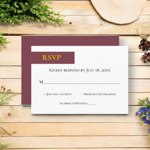 Elegant Burgundy Gold Typography Classy Wedding RSVP Card
