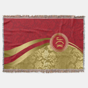 Elegant Burgundy & Gold Vintage Floral Damasks 2 Throw Blanket