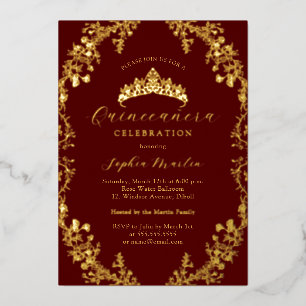 Elegant Burgundy Gold Vintage Quinceanera