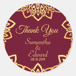 Elegant Burgundy Gold Wedding Classic Round Sticker