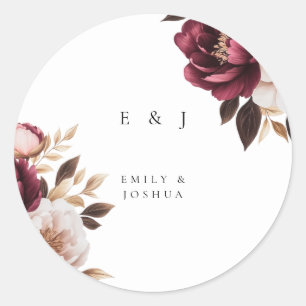 Elegant Burgundy Gold Wedding Classic Round Sticker