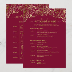 Elegant Burgundy & Gold Wedding Events & Timeline Programme