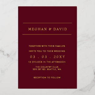 Elegant Burgundy Gold Wedding  Foil Invitation