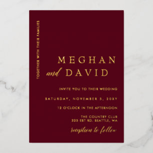 Elegant Burgundy Gold Wedding  Foil Invitation