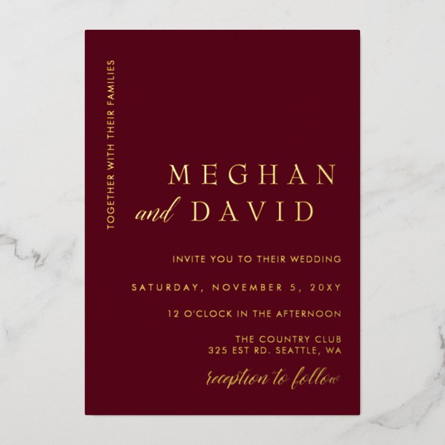 Elegant Burgundy Gold Wedding  Foil Invitation (Front)