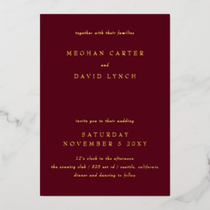 Elegant Burgundy Gold Wedding  Foil Invitation