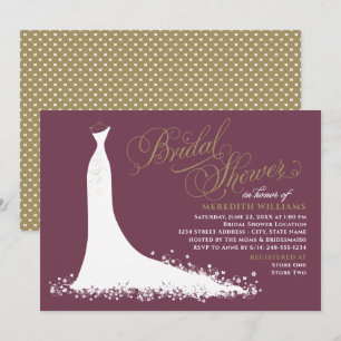 Elegant Burgundy Gold Wedding Gown Bridal Shower Invitation