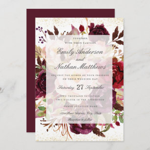 Elegant Burgundy Gold Wedding Invitation