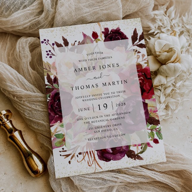 Elegant Burgundy Gold Wedding Invitation (Creator Uploaded)