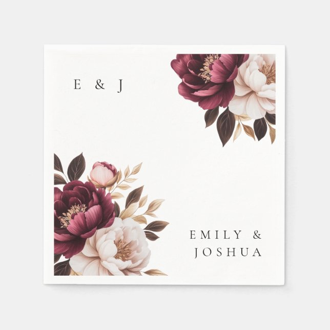 Elegant Burgundy Gold Wedding Napkin (Front)