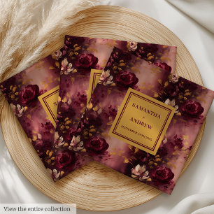 Elegant Burgundy Gold Wedding Napkins with Roses