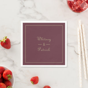Elegant Burgundy Gold Wedding Script Minimalist Napkin