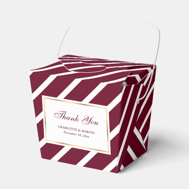 Elegant Burgundy Gold Wedding Thank You Favour Box (Front Side)