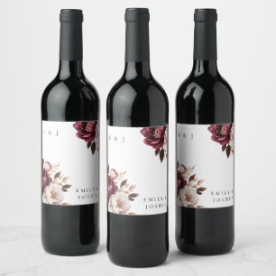 Elegant Burgundy Gold Wedding Wine Label