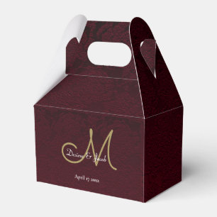 Elegant Burgundy Gold White Wedding Monogram Favour Box