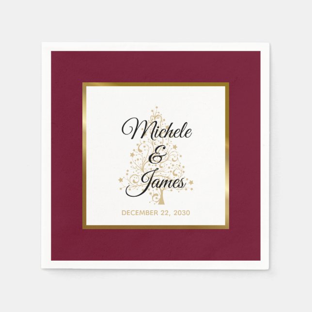 Elegant Burgundy Gold Winter Holiday Wedding Napkin (Front)