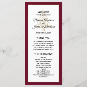 Elegant Burgundy Gold Winter Holiday Wedding Programme