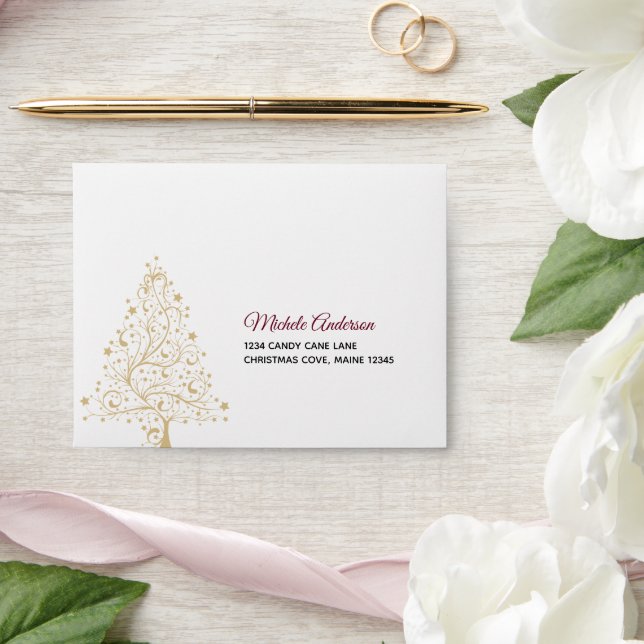 Elegant Burgundy Gold Winter Holiday Wedding RSVP Envelope (Wedding)
